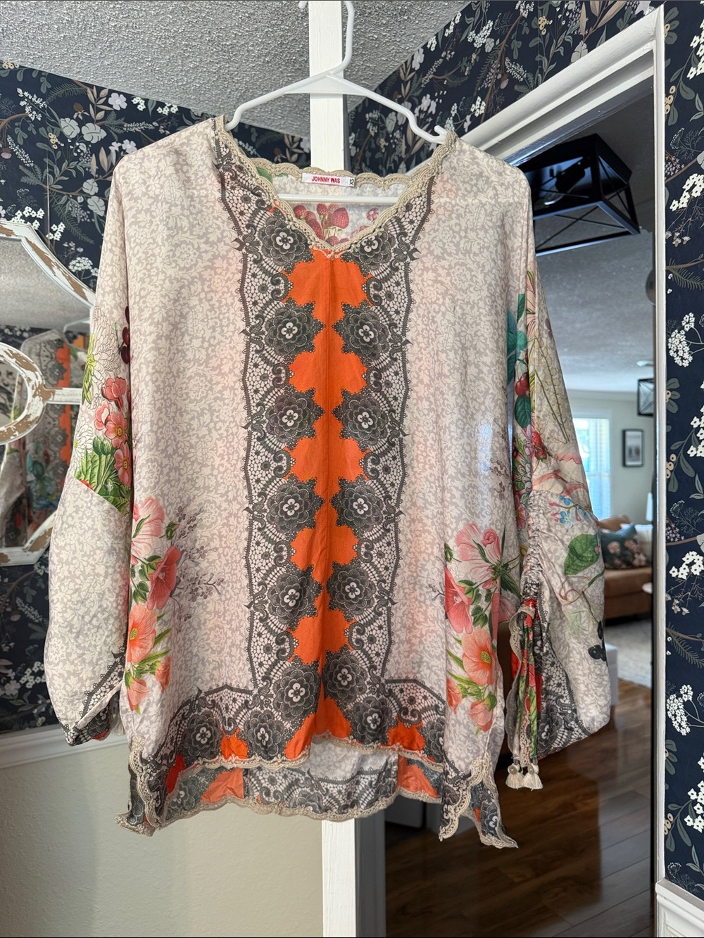 Johnny Was 100% Silk Tunic Blouse Oversized XS
